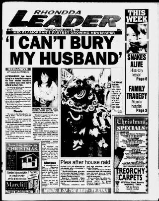 cover page of Rhondda Leader published on November 2, 1995