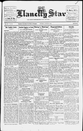cover page of Llanelli Star published on August 2, 1924