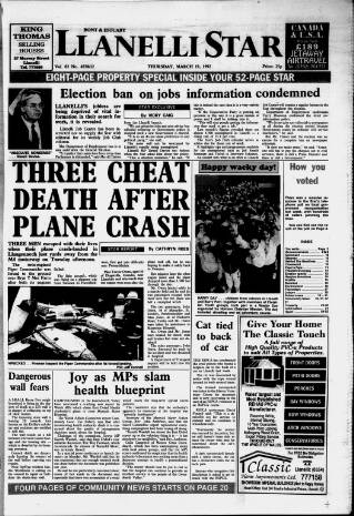 cover page of Llanelli Star published on March 19, 1992