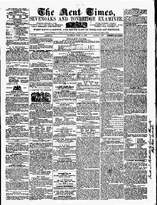 cover page of Kent Times, Tonbridge and Sevenoaks Examiner published on June 18, 1859