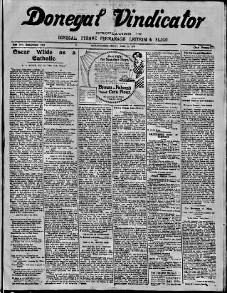 cover page of Donegal Vindicator published on June 18, 1915