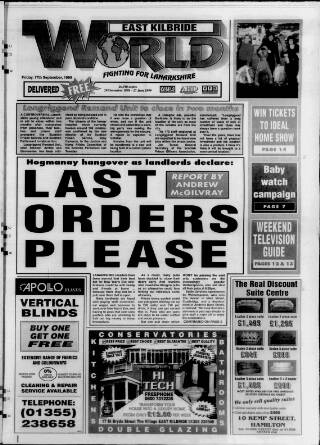 cover page of East Kilbride World published on September 17, 1999