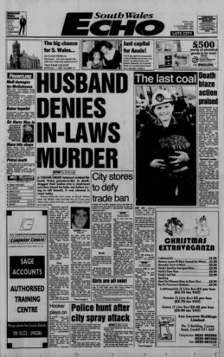 cover page of South Wales Echo published on December 17, 1990