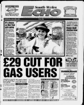cover page of South Wales Echo published on June 18, 1997