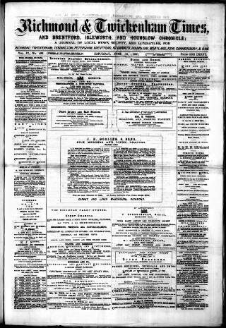 cover page of Richmond and Twickenham Times published on June 18, 1881