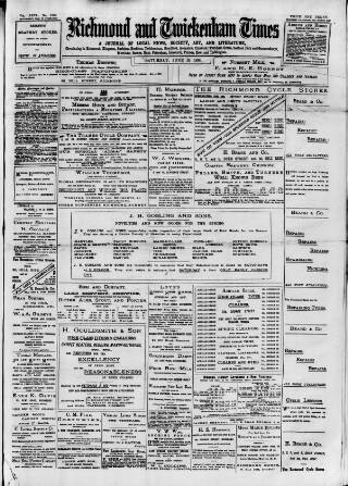 cover page of Richmond and Twickenham Times published on June 18, 1898