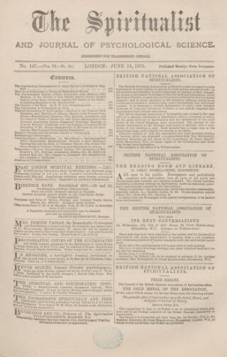 cover page of Spiritualist published on June 18, 1875