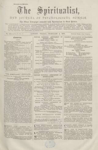 cover page of Spiritualist published on February 2, 1877