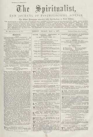 cover page of Spiritualist published on May 4, 1877