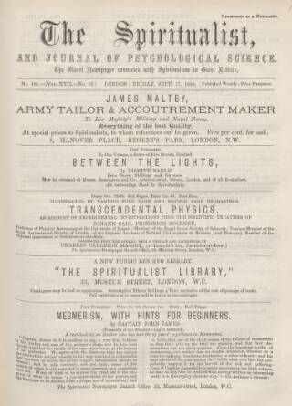 cover page of Spiritualist published on September 17, 1880