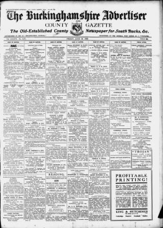 cover page of Buckinghamshire Advertiser published on June 18, 1926