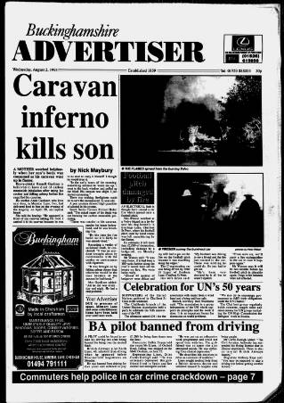 cover page of Buckinghamshire Advertiser published on August 2, 1995