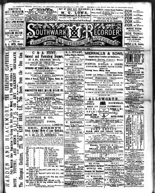 cover page of Southwark and Bermondsey Recorder published on June 18, 1892