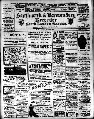 cover page of Southwark and Bermondsey Recorder published on April 4, 1908