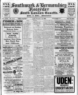 cover page of Southwark and Bermondsey Recorder published on November 2, 1928