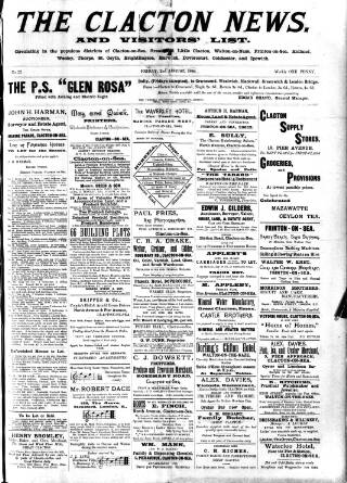cover page of East Essex Advertiser and Clacton News published on August 2, 1889
