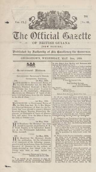 cover page of Official Gazette of British Guiana published on May 2, 1894
