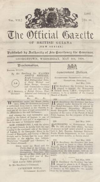 cover page of Official Gazette of British Guiana published on May 4, 1898
