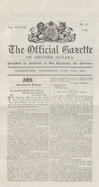 cover page of Official Gazette of British Guiana published on June 18, 1913