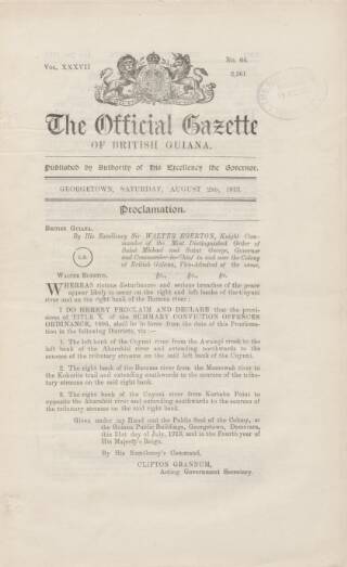 cover page of Official Gazette of British Guiana published on August 2, 1913