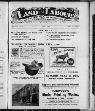 cover page of Land & Labour published on June 1, 1912