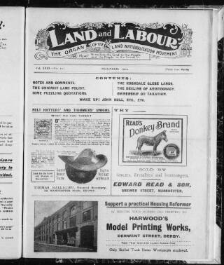 cover page of Land & Labour published on December 1, 1912