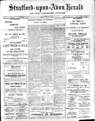 cover page of Stratford-upon-Avon Herald published on February 2, 1934