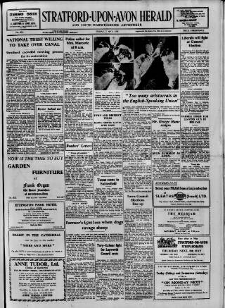 cover page of Stratford-upon-Avon Herald published on May 2, 1958