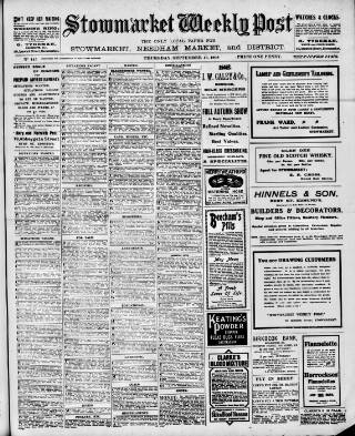 cover page of Stowmarket Weekly Post published on September 17, 1908