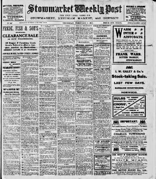 cover page of Stowmarket Weekly Post published on February 2, 1911