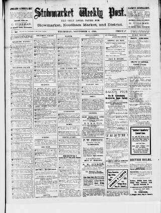 cover page of Stowmarket Weekly Post published on November 2, 1916