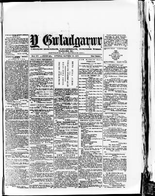 cover page of Y Gwladgarwr published on March 19, 1875