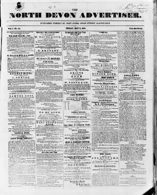 cover page of North Devon Advertiser published on May 2, 1856