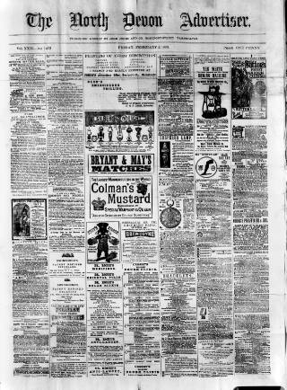 cover page of North Devon Advertiser published on February 2, 1883