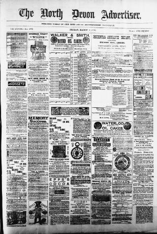 cover page of North Devon Advertiser published on March 19, 1886