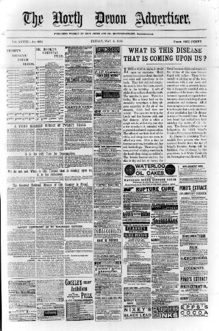cover page of North Devon Advertiser published on May 4, 1888