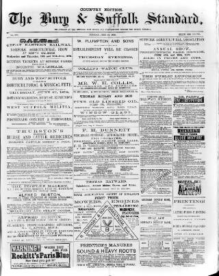 cover page of Bury & Suffolk Standard published on June 18, 1878
