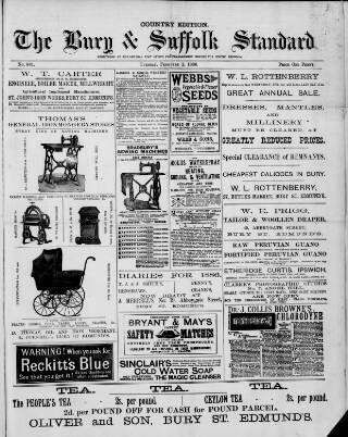 cover page of Bury & Suffolk Standard published on February 2, 1886