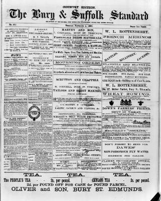cover page of Bury & Suffolk Standard published on November 2, 1886