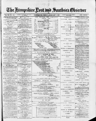 cover page of Hampshire Post and Southsea Observer published on February 2, 1877