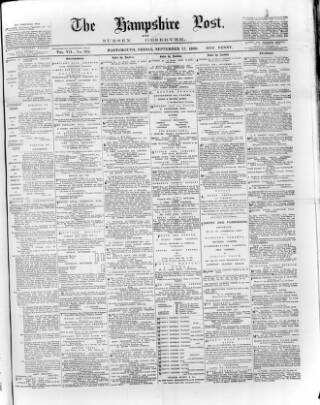 cover page of Hampshire Post and Southsea Observer published on September 17, 1880