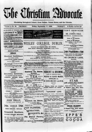 cover page of Irish Christian Advocate published on September 17, 1886