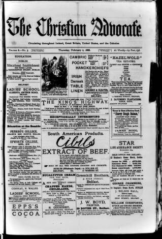 cover page of Irish Christian Advocate published on February 2, 1888