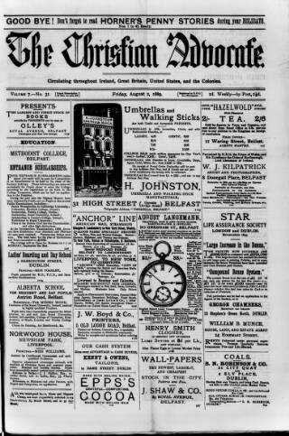 cover page of Irish Christian Advocate published on August 2, 1889