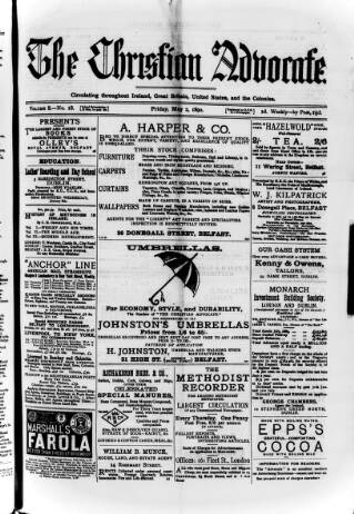 cover page of Irish Christian Advocate published on May 2, 1890