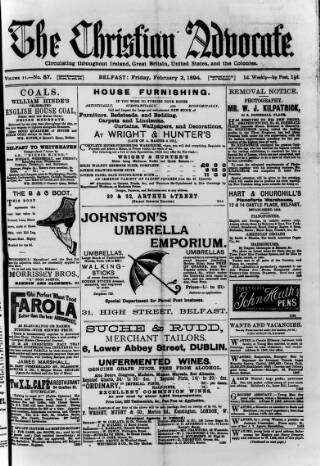 cover page of Irish Christian Advocate published on February 2, 1894