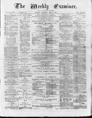 cover page of Weekly Examiner (Belfast) published on May 4, 1872