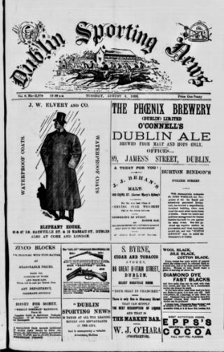cover page of Dublin Sporting News published on August 2, 1898