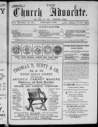 cover page of Irish Church Advocate published on February 1, 1886