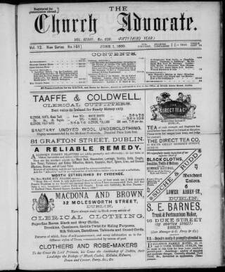 cover page of Irish Church Advocate published on June 1, 1889